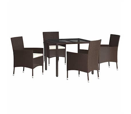 vidaXL 5 Piece Garden Dining Set with Cushions Brown Poly Rattan