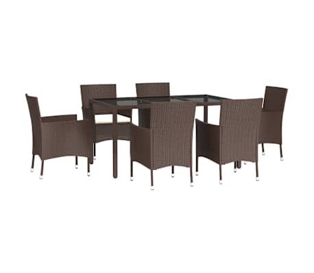 vidaXL 7 Piece Garden Dining Set with Cushions Brown Poly Rattan