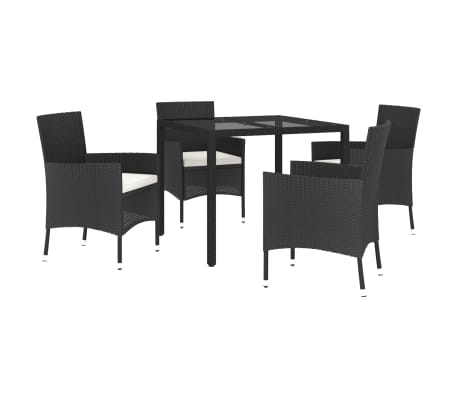 vidaXL 5 Piece Garden Dining Set with Cushions Black Poly Rattan