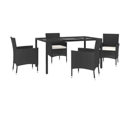 vidaXL 5 Piece Garden Dining Set with Cushions Black Poly Rattan