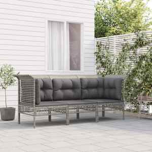 Vrtna sedežna garnitura 3-delna z blazinami siv poli ratan