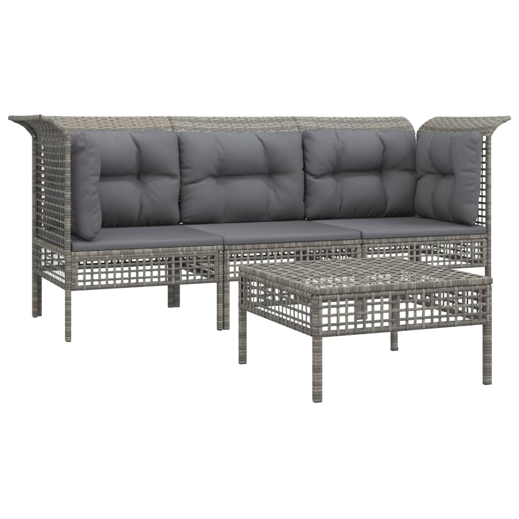 vidaXL 4-delige Loungeset met kussens poly rattan grijs afbeelding