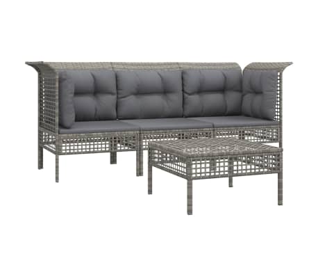 vidaXL Sodo komplektas su pagalvėlėmis, 4 dalių, pilkas, poliratanas