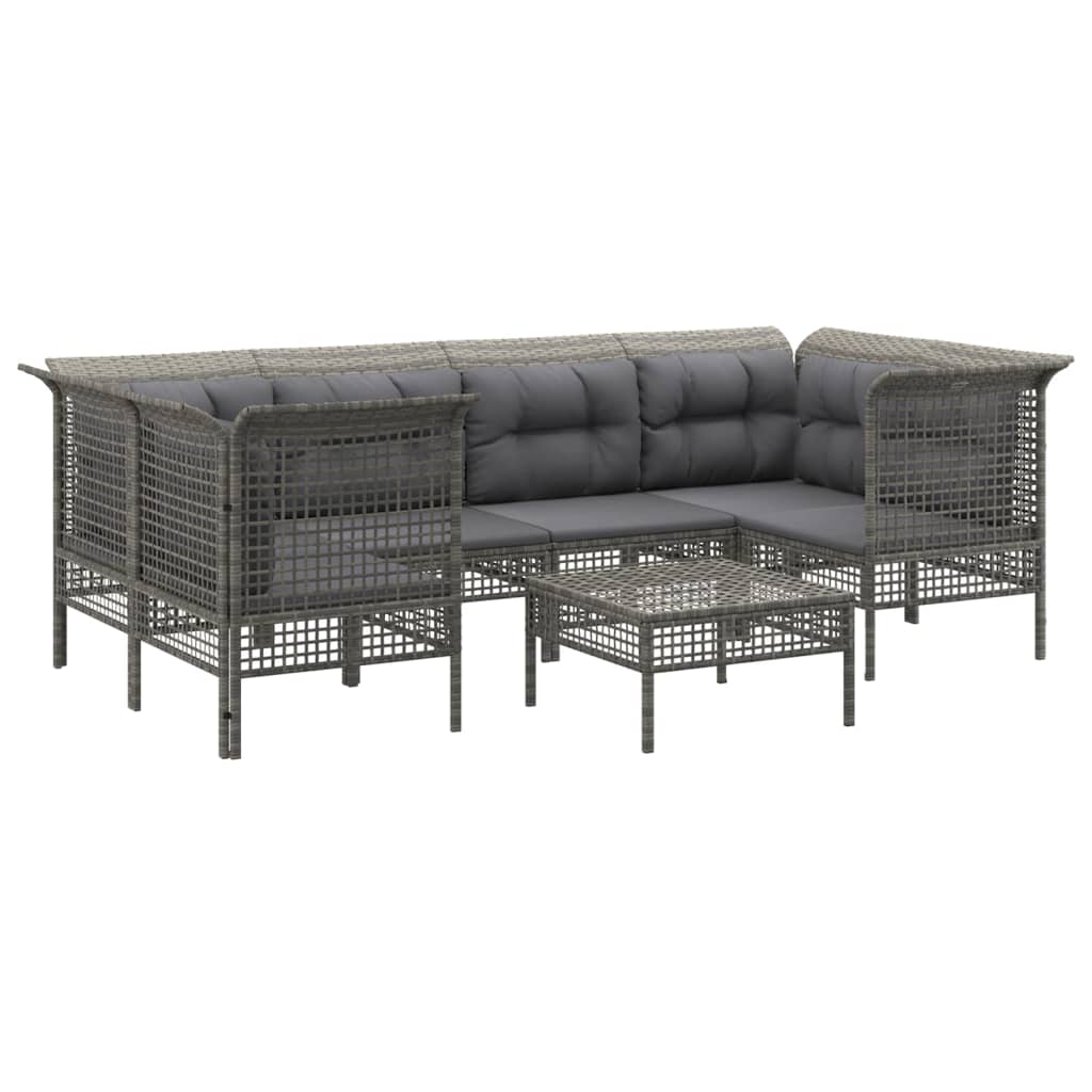 vidaXL 7-delige Loungeset met kussens poly rattan grijs afbeelding