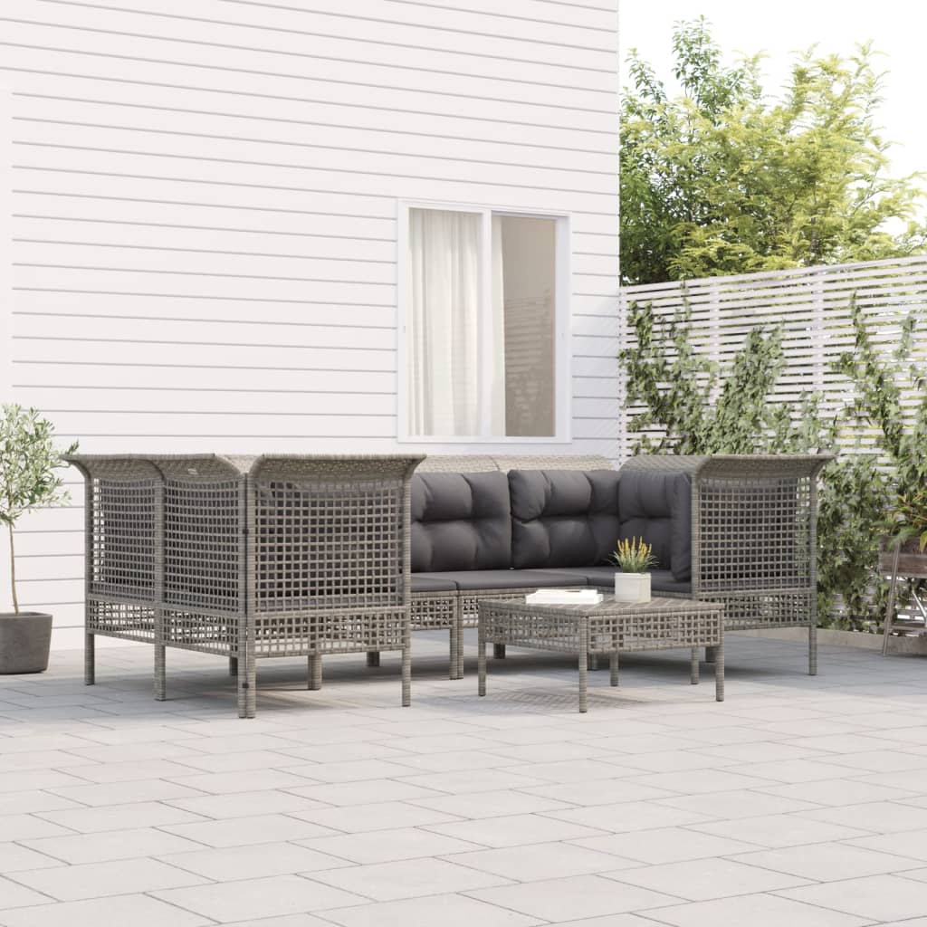 vidaXL 7-tlg. Garten-Lounge-Set mit Kissen Grau Poly Rattan