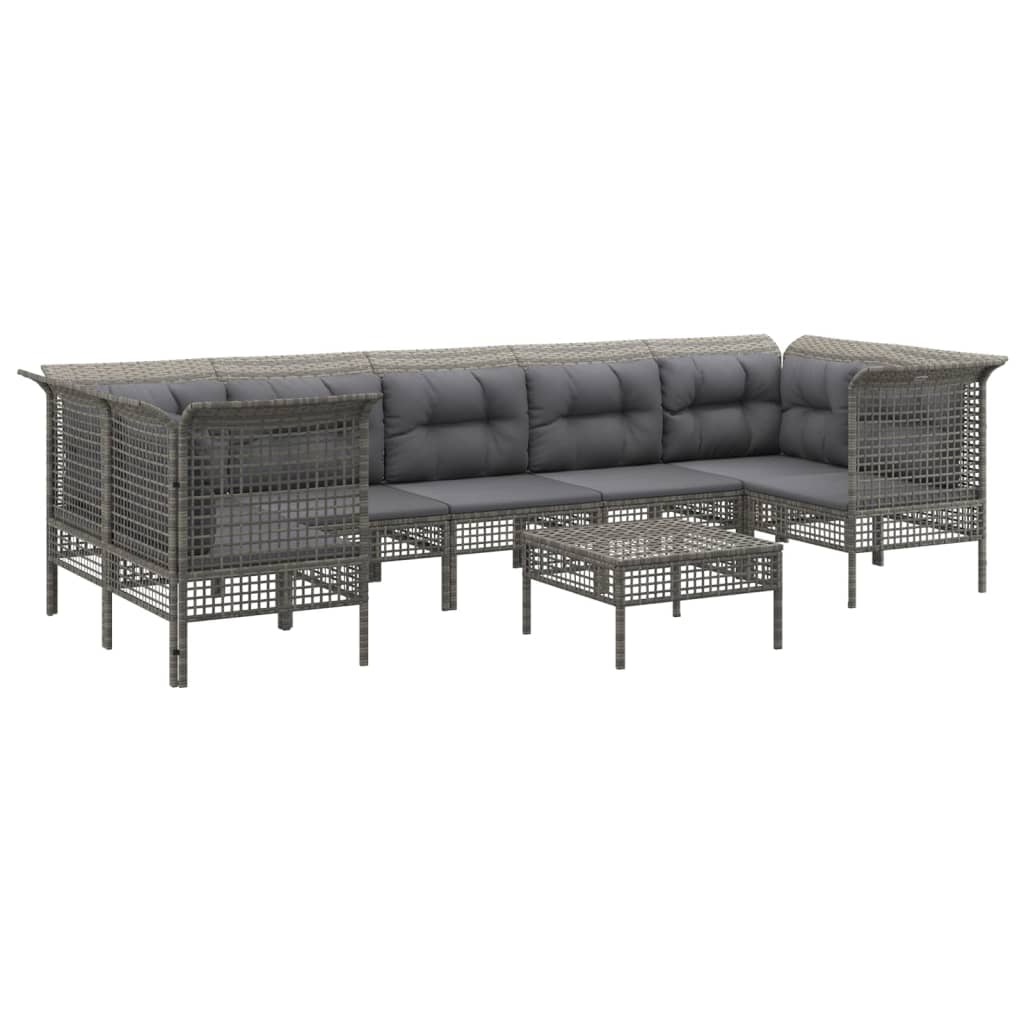 vidaXL 8-delige Loungeset met kussens poly rattan grijs afbeelding