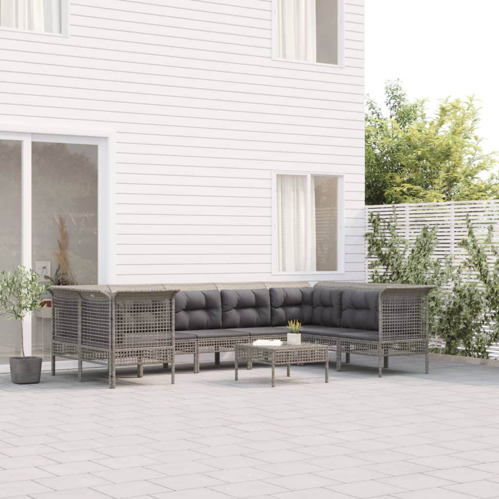 vidaXL 9-tlg. Garten-Lounge-Set mit Kissen Grau Poly Rattan