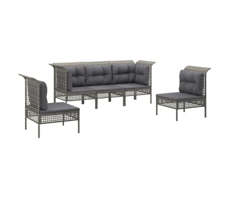 vidaXL 5-tlg. Garten-Lounge-Set mit Kissen Grau Poly Rattan