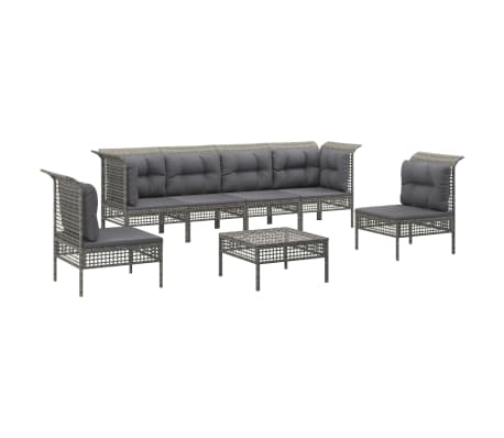 vidaXL Sodo komplektas su pagalvėlėmis, 7 dalių, pilkas, poliratanas