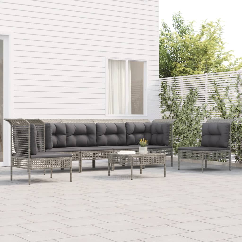 Salon de jardin 7 pcs avec coussins Gris Résine tressée