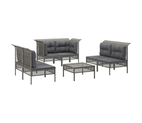 vidaXL Sodo komplektas su pagalvėlėmis, 7 dalių, pilkas, poliratanas