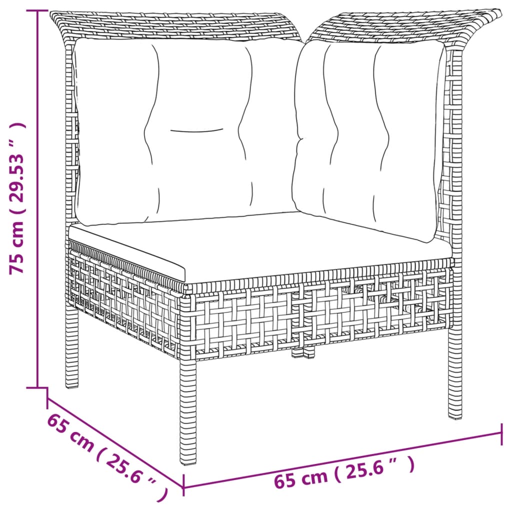 Zestaw wypoczynkowy ogrodowy - sofa narożna i środkowa, poduszki - 75x65x75 cm, szary