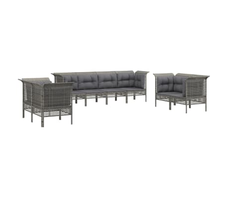 vidaXL Salon de jardin 8 pcs avec coussins Gris R&eacute;sine tress&eacute;e