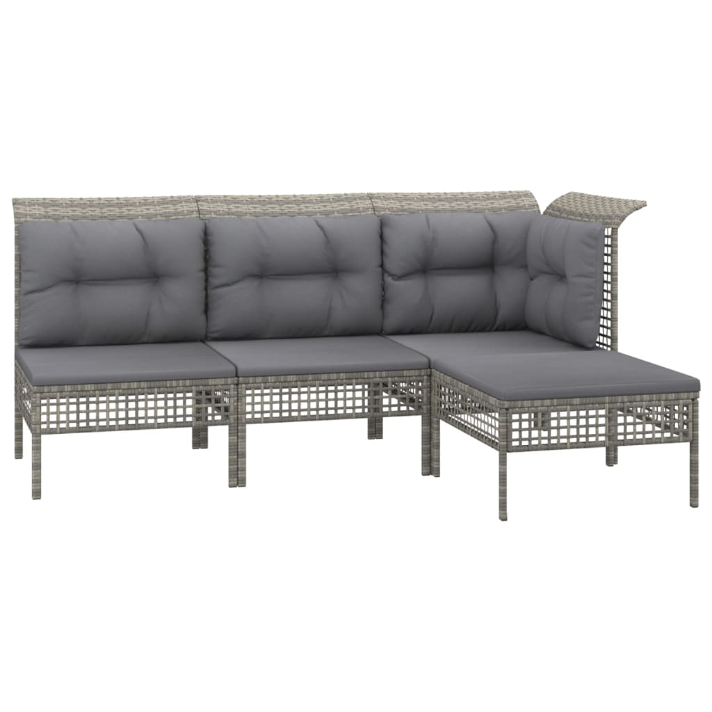 vidaXL 4-delige Loungeset met kussens poly rattan grijs afbeelding