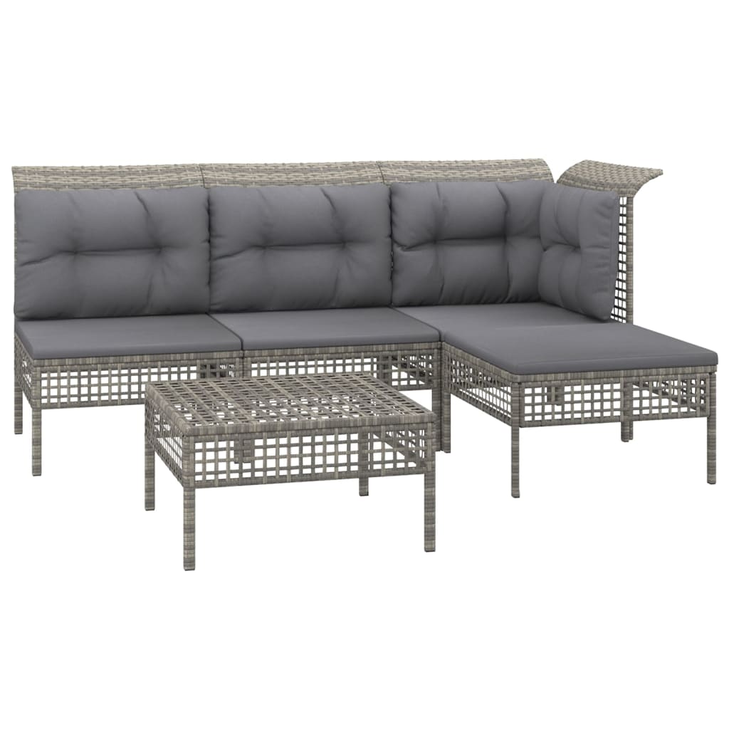 vidaXL 5-tlg. Garten-Lounge-Set mit Kissen Grau Poly Rattan