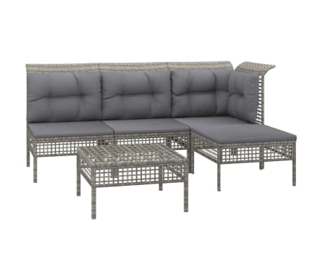 vidaXL Salon de jardin 5 pcs avec coussins Gris Résine tressée