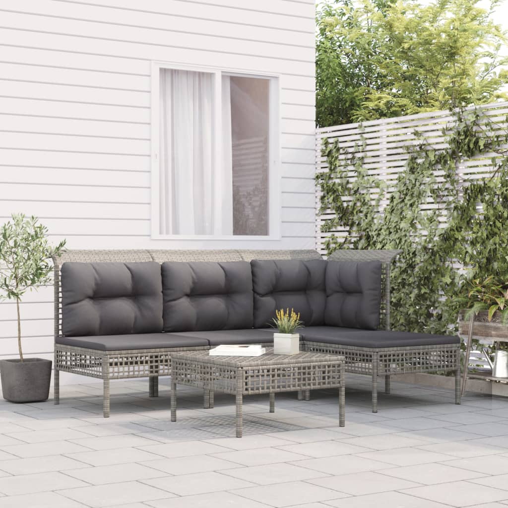 Salon de jardin 5 pcs avec coussins Gris Résine tressée