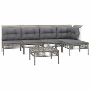 vidaXL Sodo komplektas su pagalvėlėmis, 6 dalių, pilkas, poliratanas