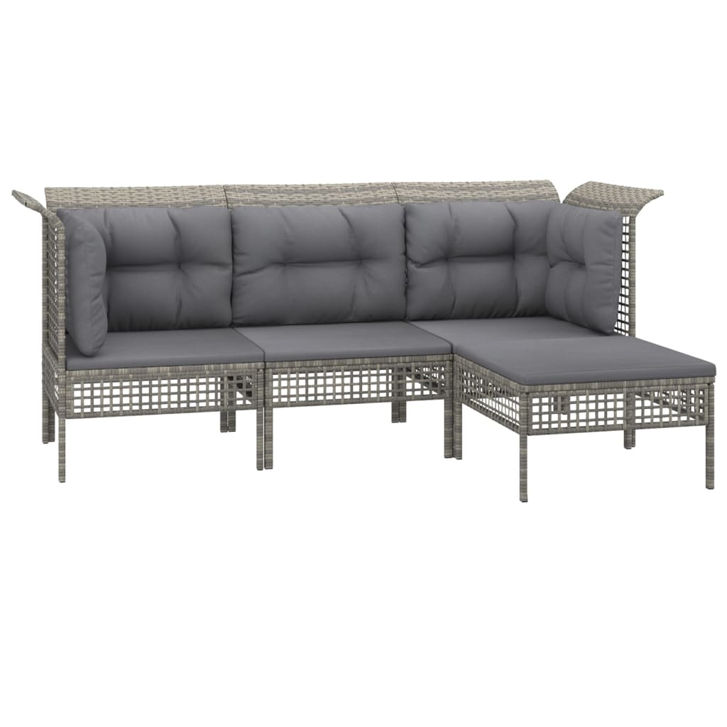vidaXL 4-delige Loungeset met kussens poly rattan grijs afbeelding