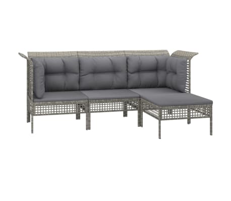 vidaXL Sodo komplektas su pagalvėlėmis, 4 dalių, pilkas, poliratanas