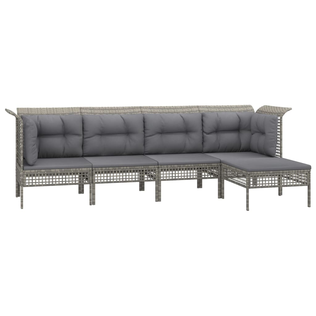 vidaXL 5-delige Loungeset met kussens poly rattan grijs afbeelding