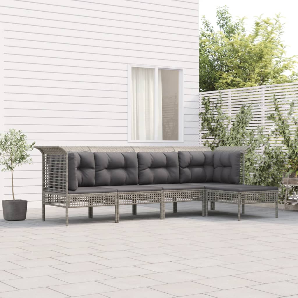 Zestaw wypoczynkowy ogrodowy - sofa narożna, sofa środkowa, podnóżek, poduszki (szary)