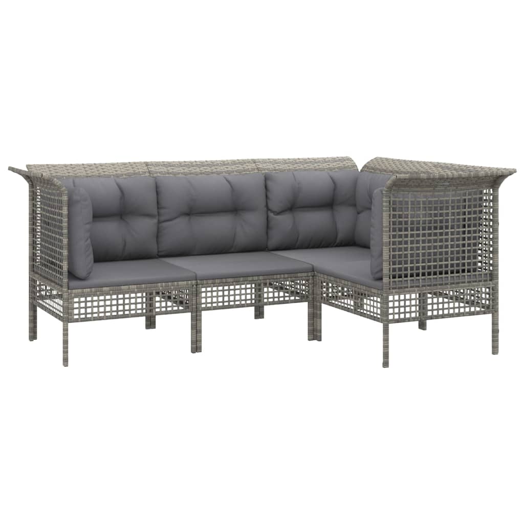 vidaXL 4-delige Loungeset met kussens poly rattan grijs afbeelding