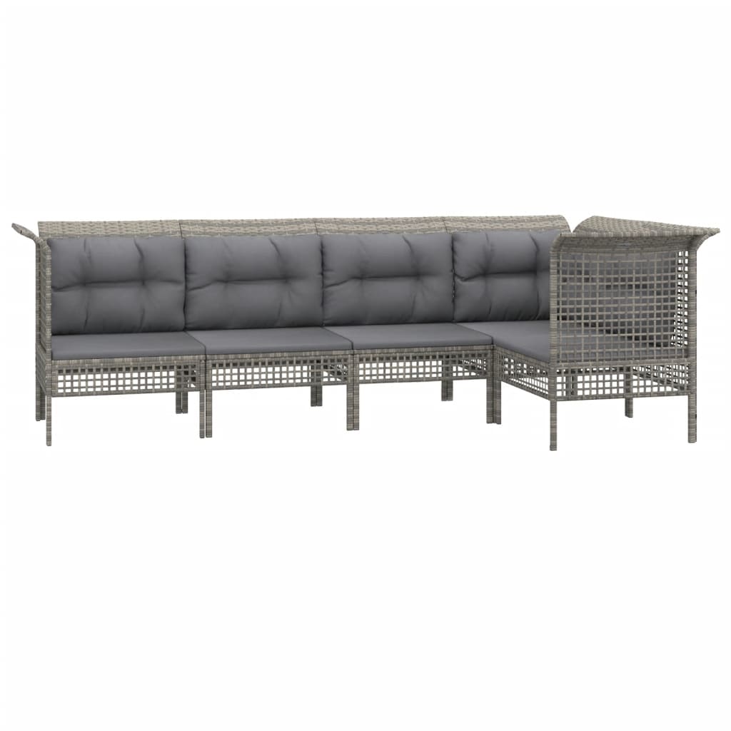 vidaXL 5-delige Loungeset met kussens poly rattan grijs afbeelding