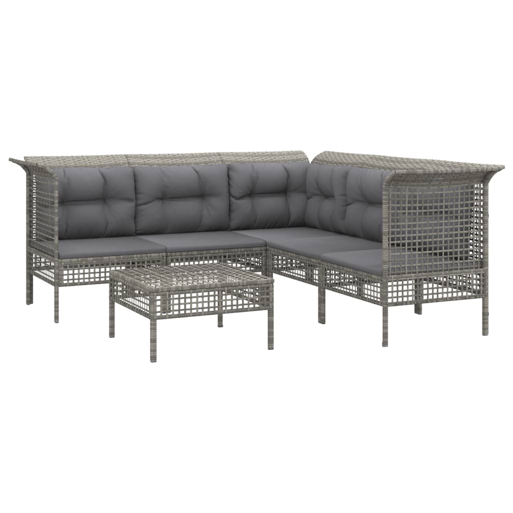 vidaXL 6-delige Loungeset met kussens poly rattan grijs afbeelding