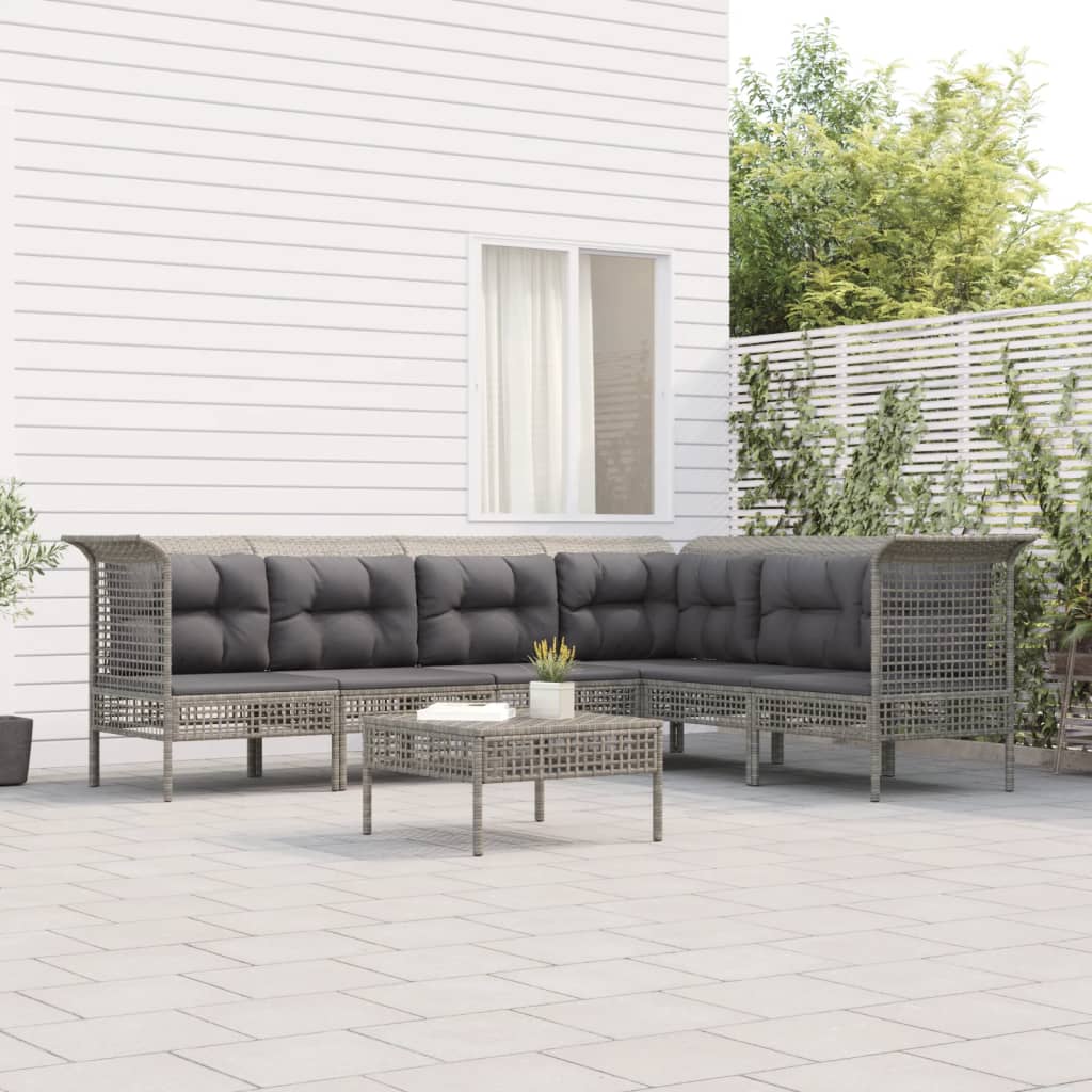 vidaXL 7-tlg. Garten-Lounge-Set mit Kissen Grau Poly Rattan