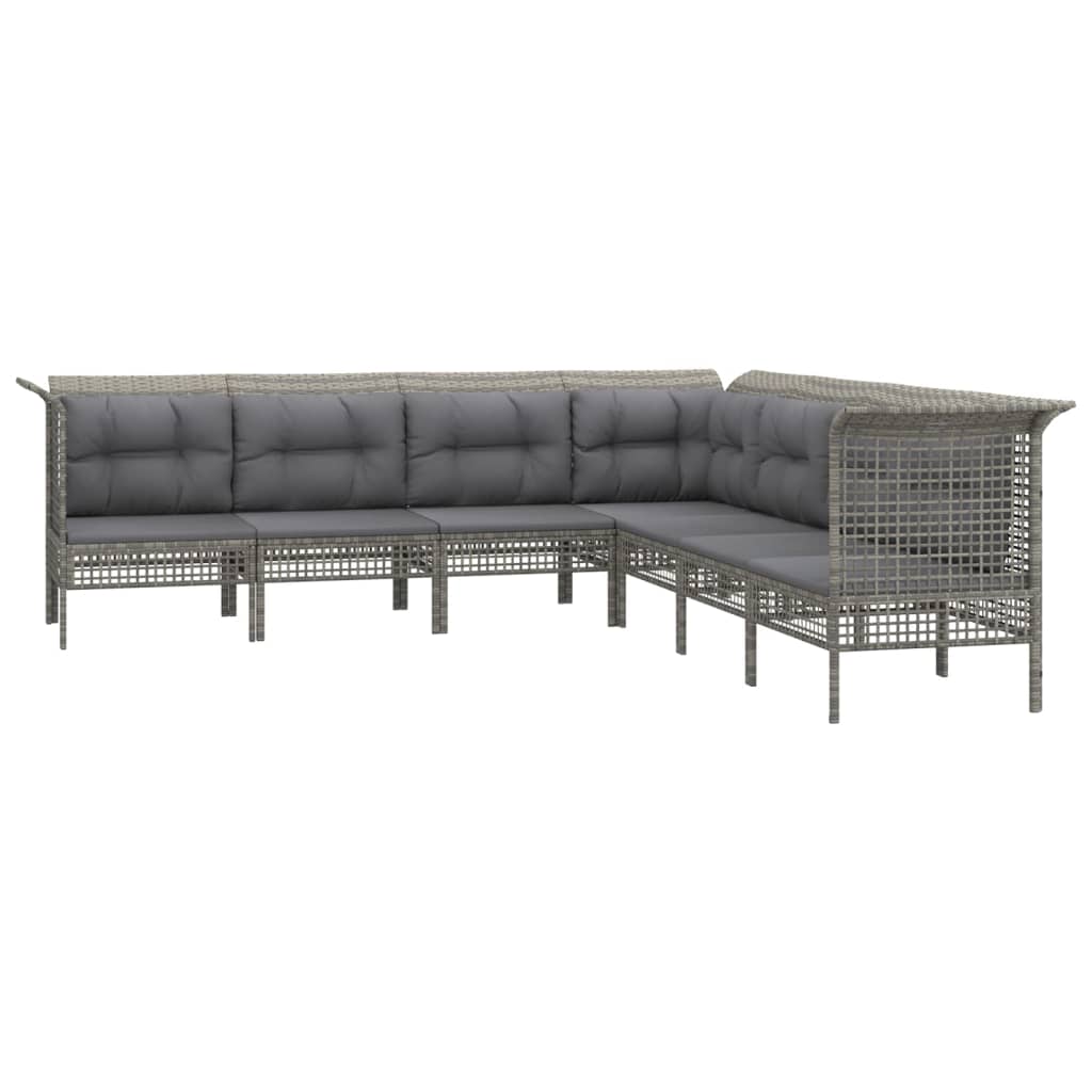 Set mobilier de grădină cu perne, 7 piese, gri, poliratan