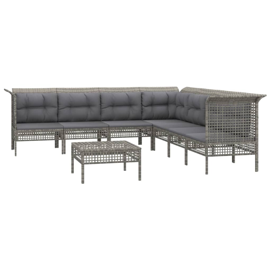 vidaXL 8-delige Loungeset met kussens poly rattan grijs afbeelding