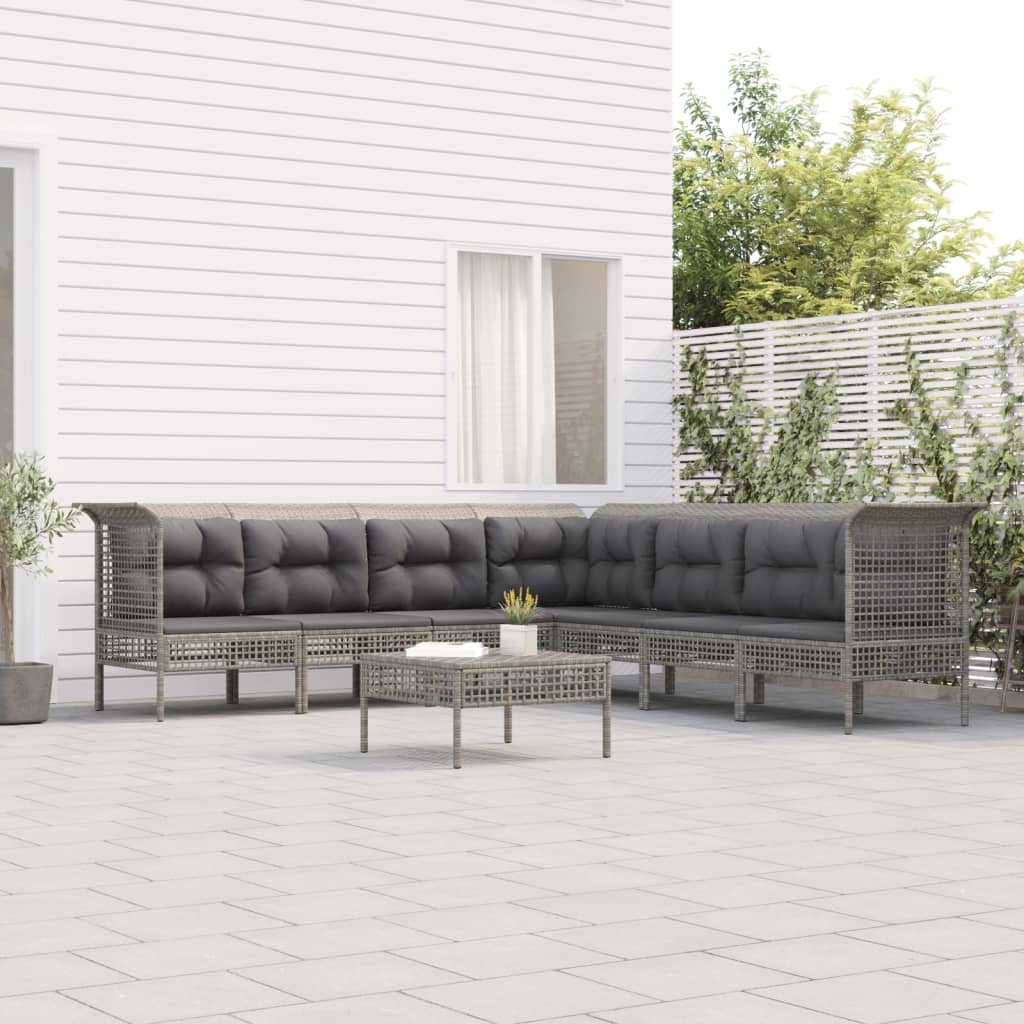 vidaXL 8-tlg. Garten-Lounge-Set mit Kissen Grau Poly Rattan