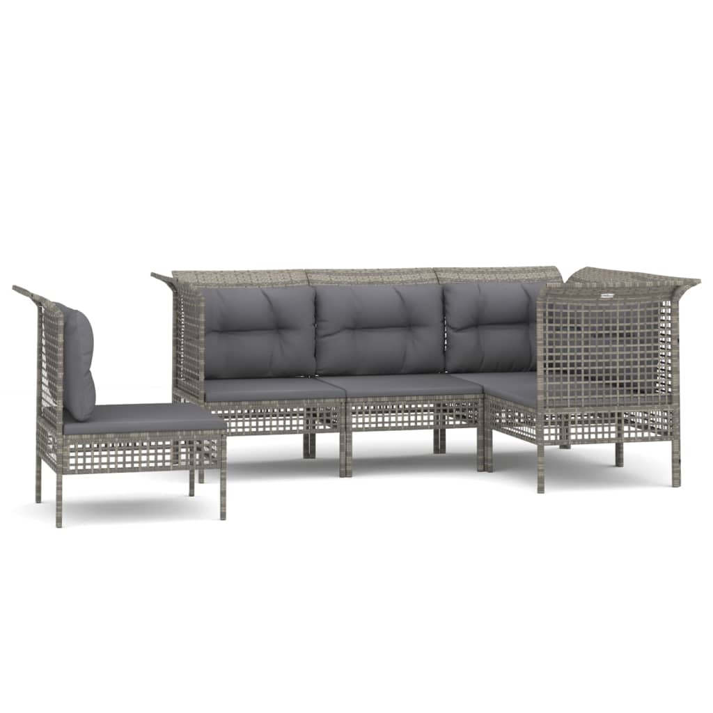 vidaXL Set mobilier de grădină cu perne, 5 piese, gri, poliratan