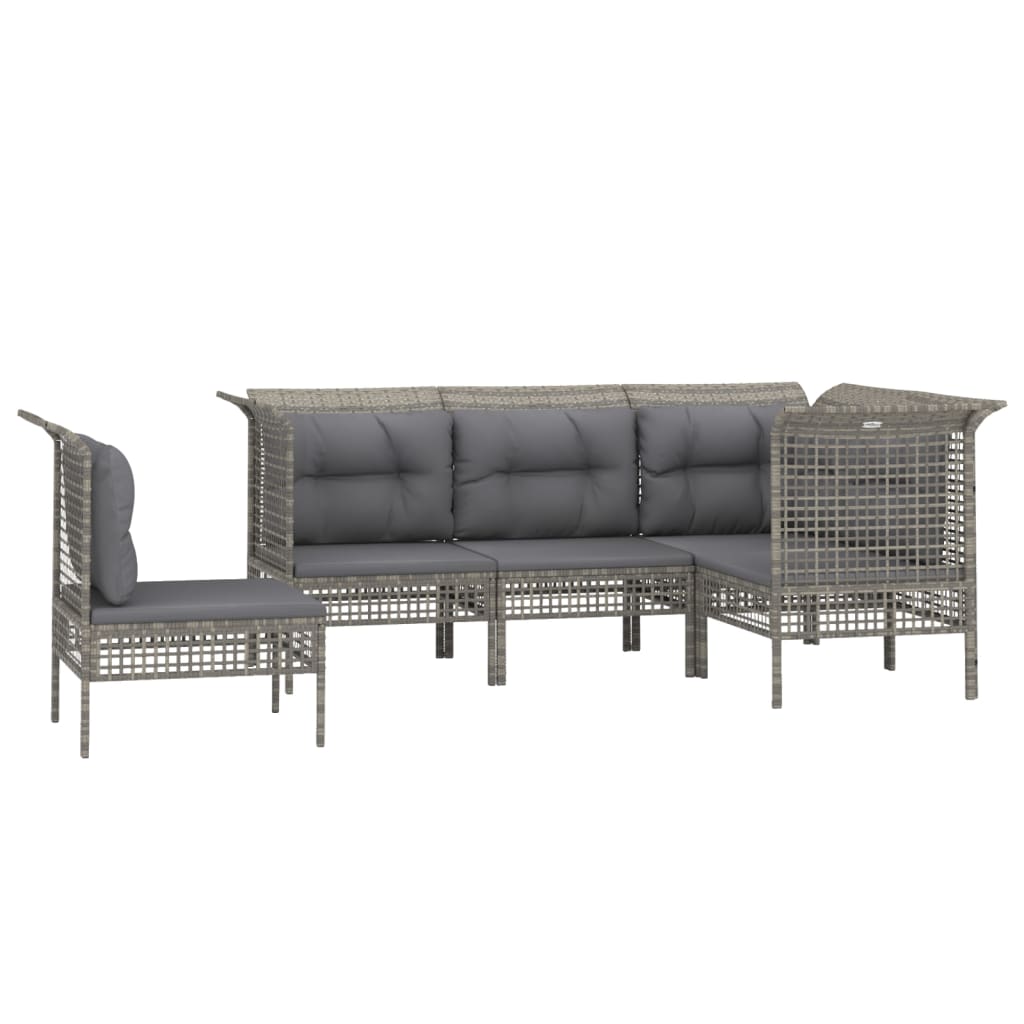 vidaXL 5-delige Loungeset met kussens poly rattan grijs afbeelding