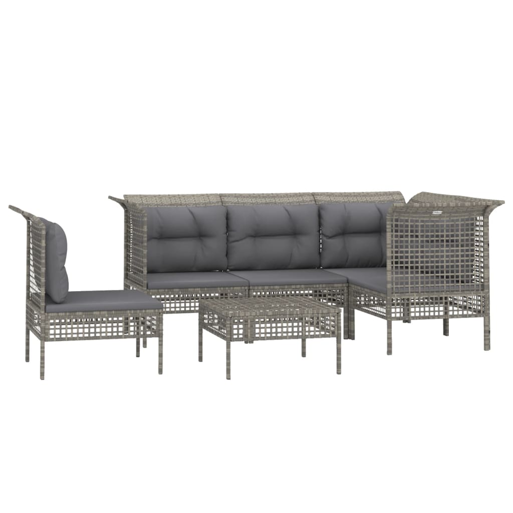 vidaXL 6-delige Loungeset met kussens poly rattan grijs afbeelding
