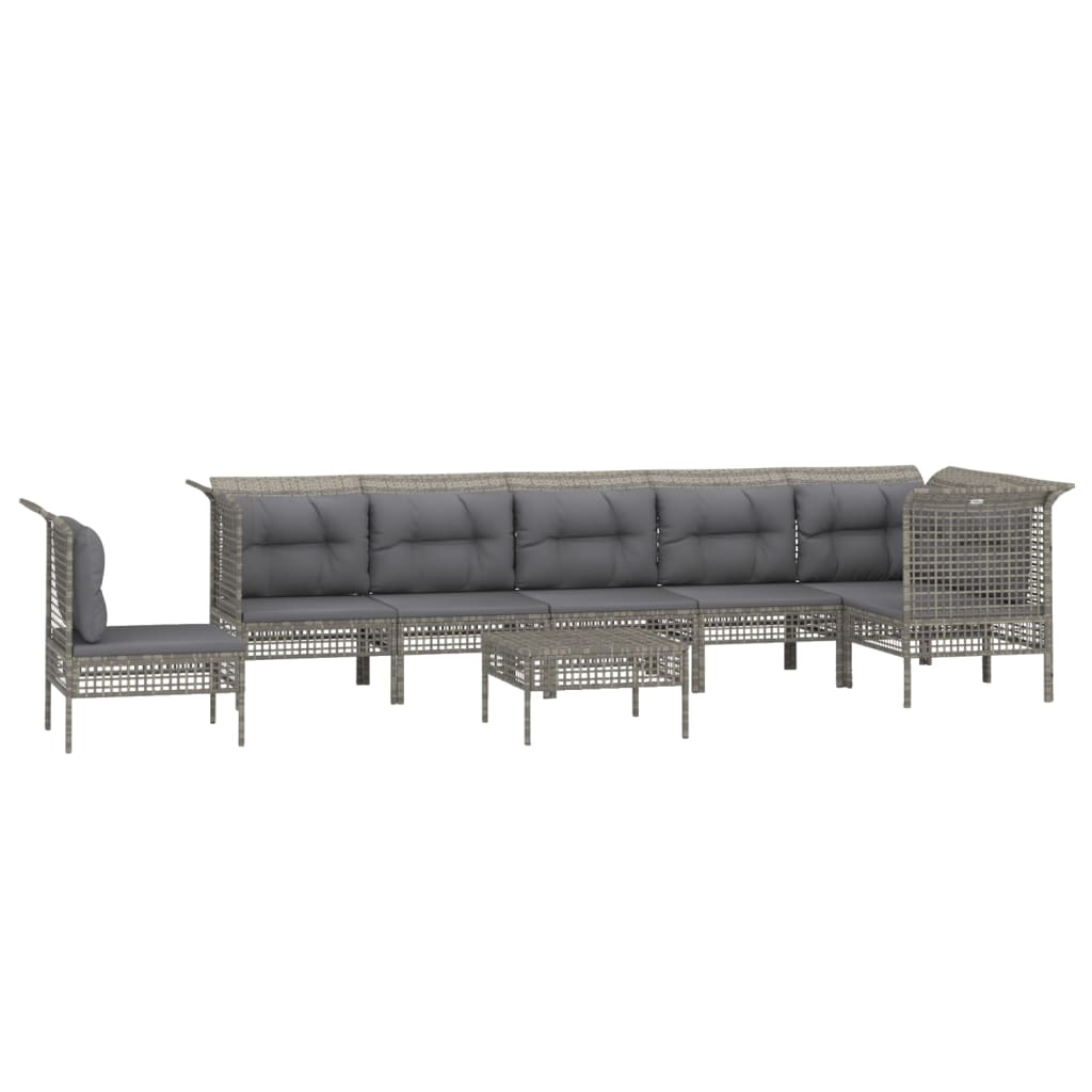 vidaXL 8-delige Loungeset met kussens poly rattan grijs afbeelding