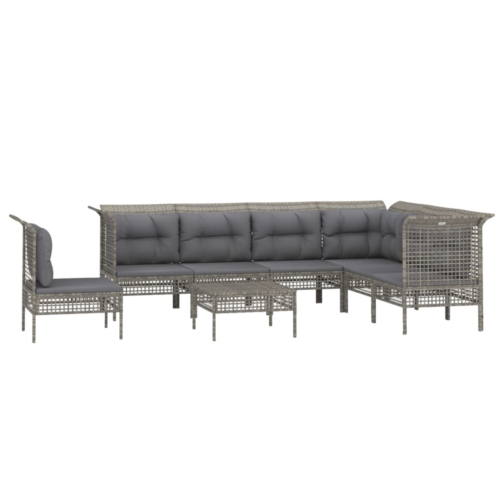 vidaXL 8-delige Loungeset met kussens poly rattan grijs afbeelding
