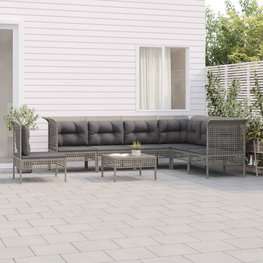 vidaXL Salon de jardin 8 pcs avec coussins Gris Résine tressée