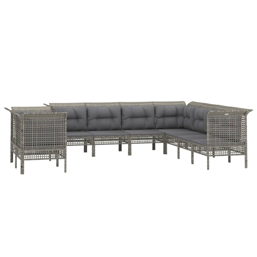 vidaXL 9-delige Loungeset met kussens poly rattan grijs afbeelding