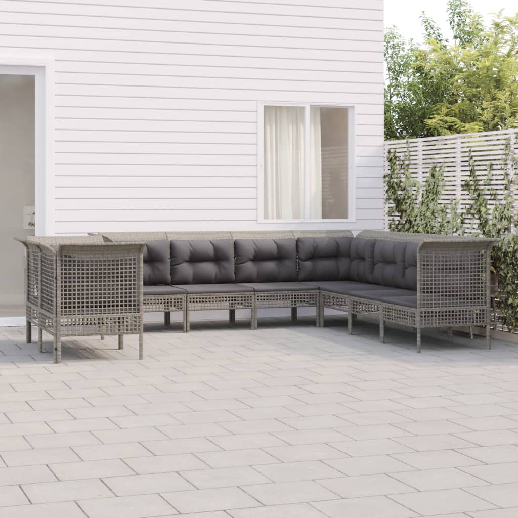 vidaXL 9-tlg. Garten-Lounge-Set mit Kissen Grau Poly Rattan