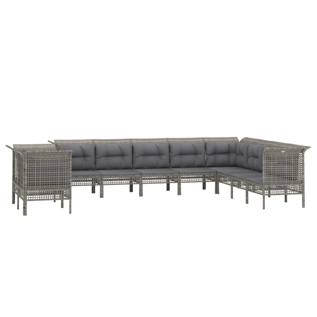 Thumbnail - vidaXL 10-tlg. Garten-Lounge-Set mit Kissen Grau Poly Rattan