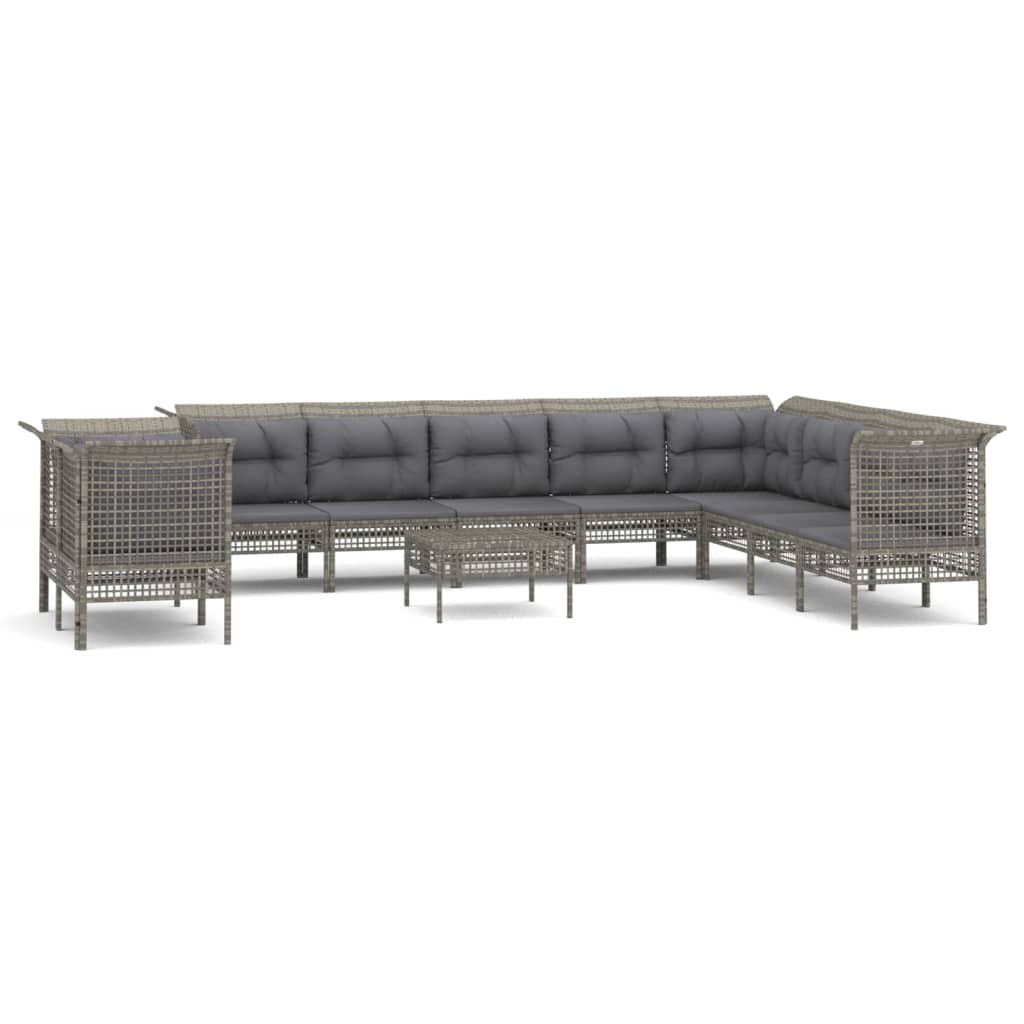 Thumbnail - vidaXL 11-tlg. Garten-Lounge-Set mit Kissen Grau Poly Rattan