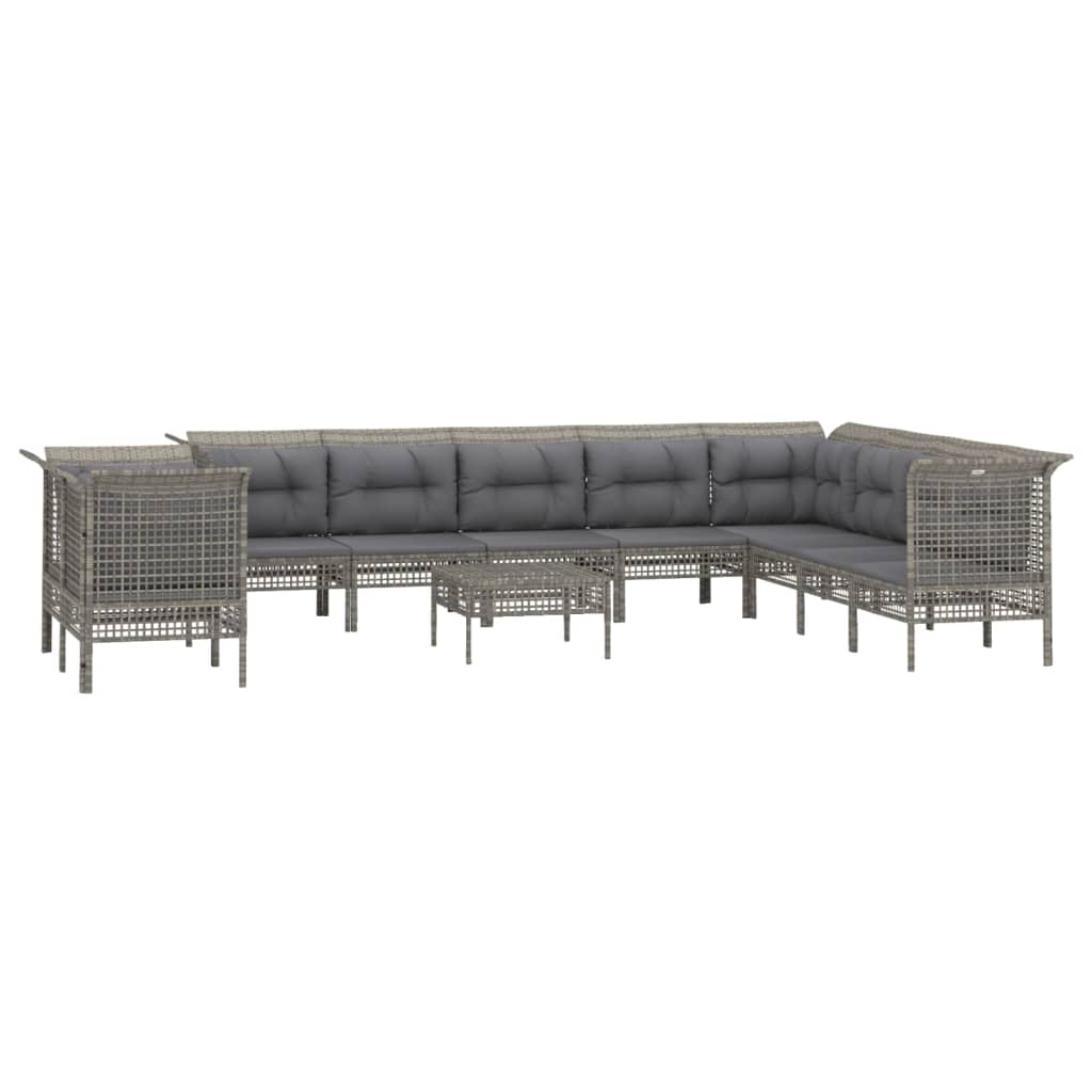 Thumbnail - vidaXL 11-tlg. Garten-Lounge-Set mit Kissen Grau Poly Rattan