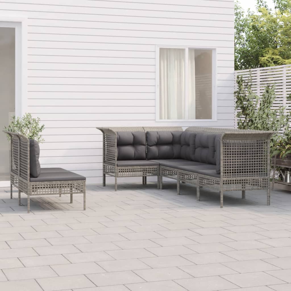 Salon de jardin 7 pcs avec coussins Gris Résine tressée