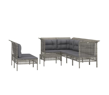 vidaXL 8-delige Loungeset met kussens poly rattan grijs