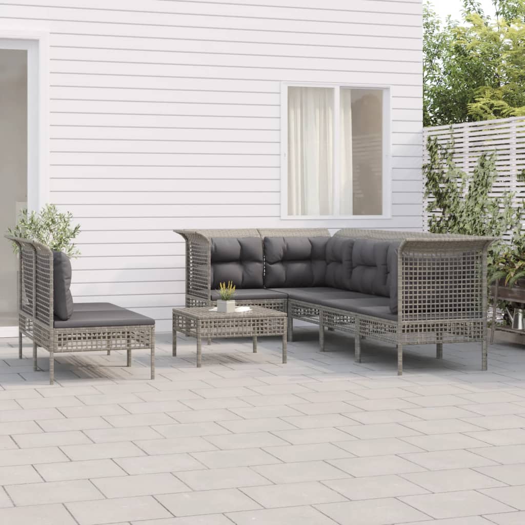 vidaXL 8-tlg. Garten-Lounge-Set mit Kissen Grau Poly Rattan