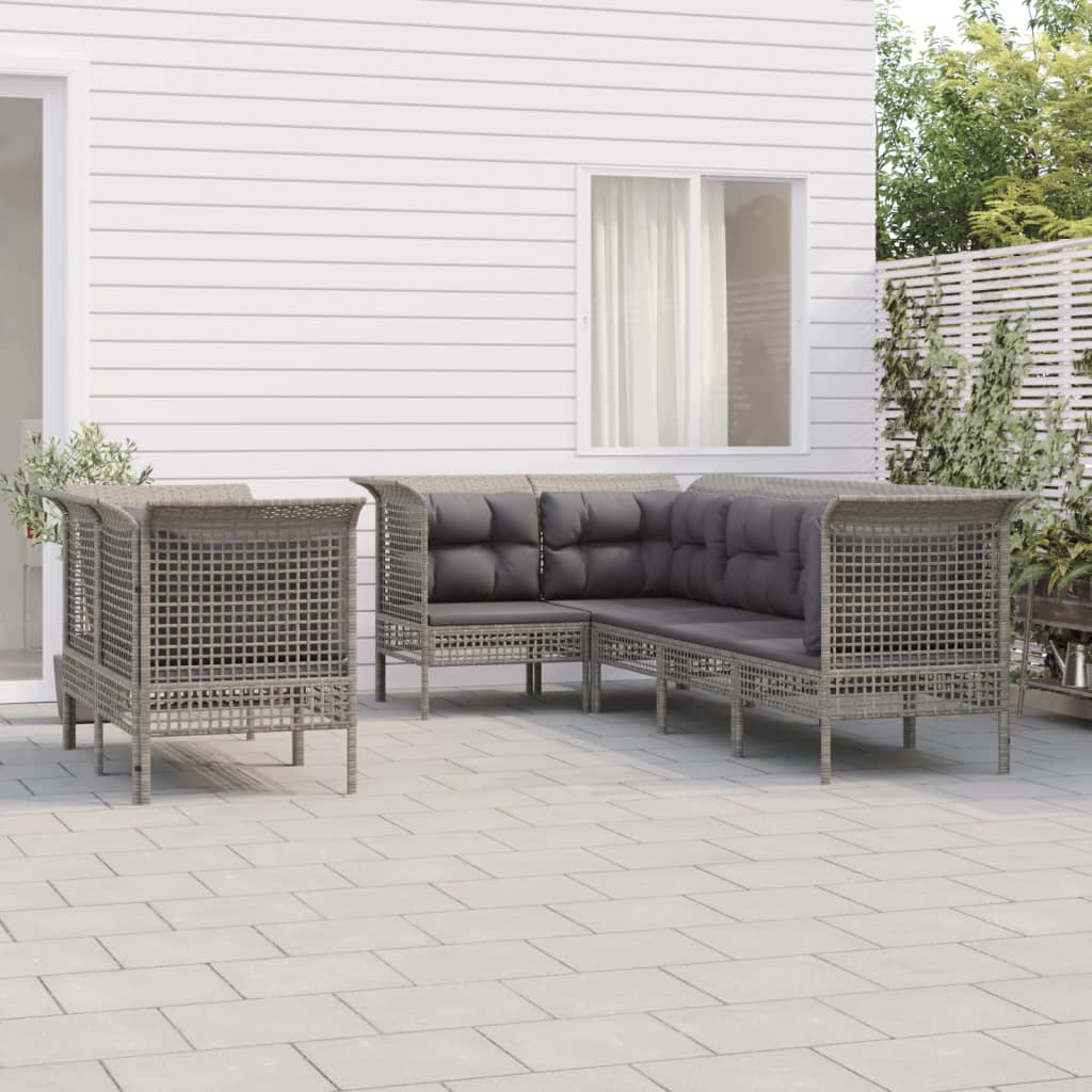 vidaXL Salon de jardin 7 pcs avec coussins Gris Résine tressée