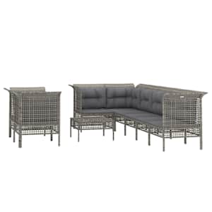 vidaXL Salon de jardin 9 pcs avec coussins Gris R&eacute;sine tress&eacute;e