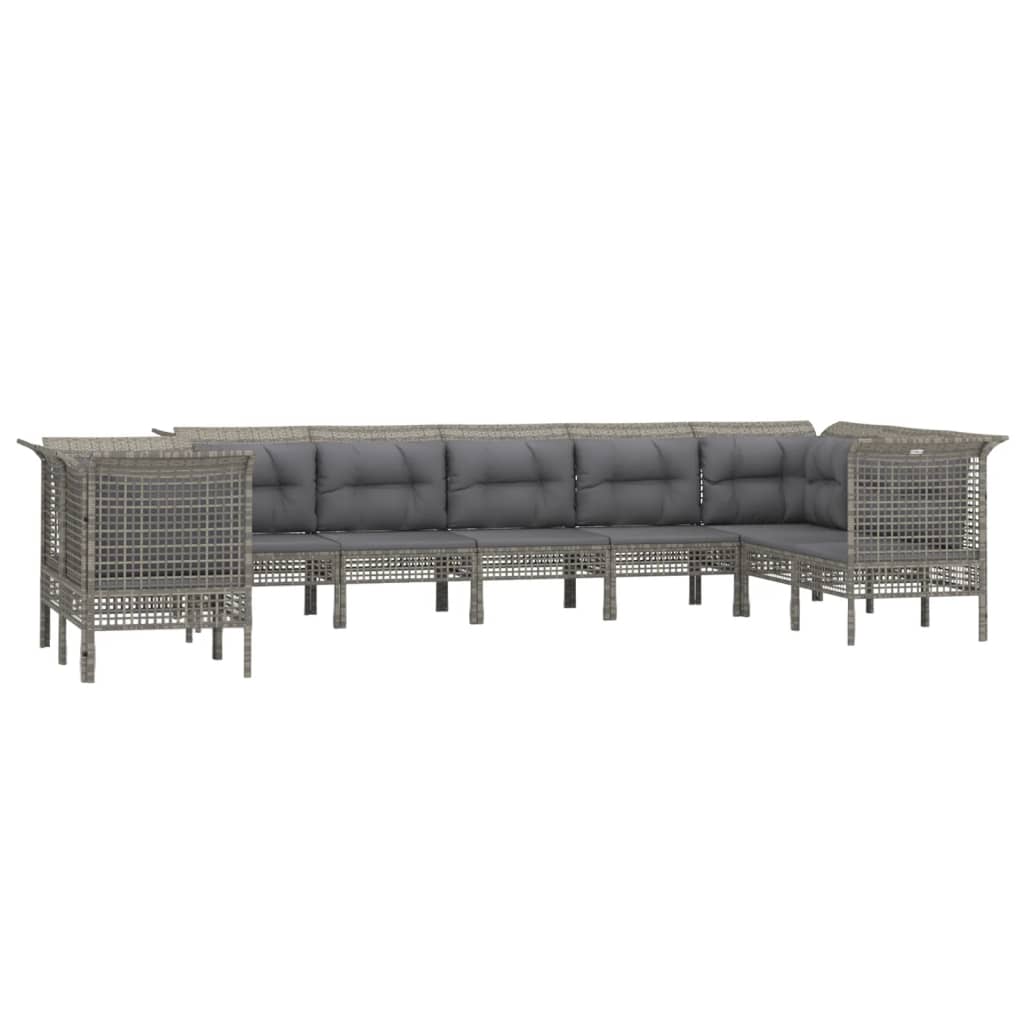vidaXL 9-delige Loungeset met kussens poly rattan grijs afbeelding